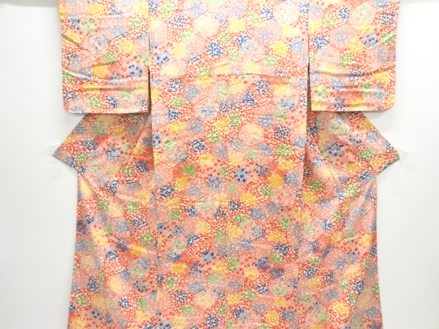 変わり亀甲に草花模様小紋着物
